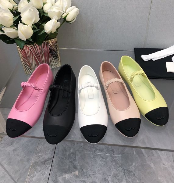 Neueste qualitativ hochwertige elegante Retro -Ballett -Sockenschuhe 2024 Frühlingsbonbonfarben Mary Jane Schuhe Frauen klassische gemischte Farben Pumps Runde Zehenflats Echtes Leder