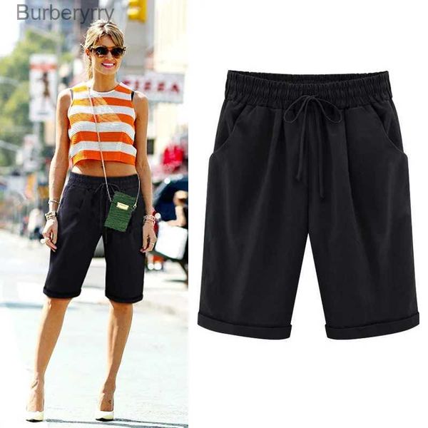 Damen-Shorts, einfarbig, hohe Taille, Haremshose, Caprihose, Größe Sommer, Strand, Damenhose, Herbst, Schwarz, lässig, lockere Damen-ShortsL231215