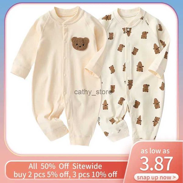 Macacão Outono Inverno Bebê Romper Urso Impressão Infantil Manga Longa Bodysuit Macio Algodão Criança Macacão Recém-nascido One Piece Outfits ClothesL231114