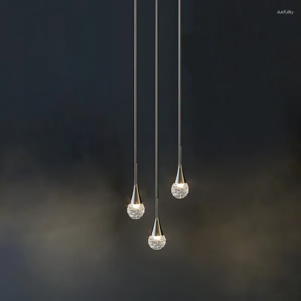 Lâmpadas pendentes LED lâmpada moderna único cone longo lustroso aviação alumínio sala de jantar luminária decoração de casa cristal