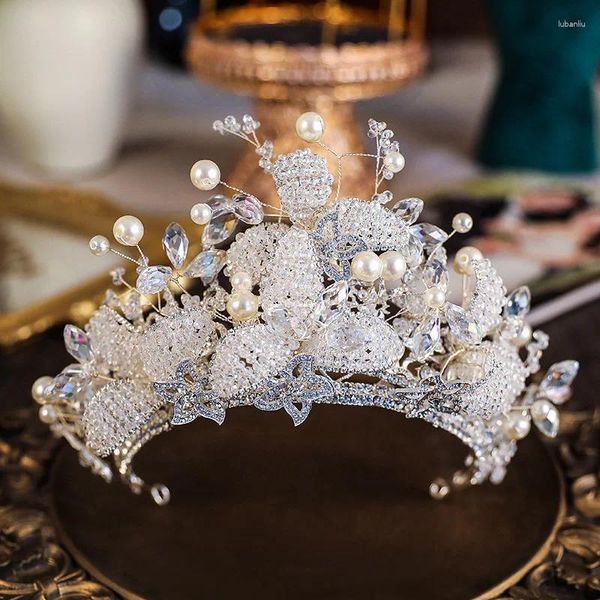 Haarspangen Braut Tiara Crysta Perle Strass Hochzeit Krone Zubehör Luxus Braut Diadem Kopfschmuck Stirnband Party Kopfbedeckung Jewelr