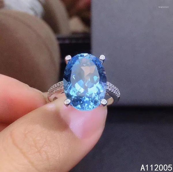 Küme halkaları kjjeaxcmy ince mücevher 925 Gümüş kakma doğal mücevher taşları mavi topaz değerli taş kadın butik yüzüğü