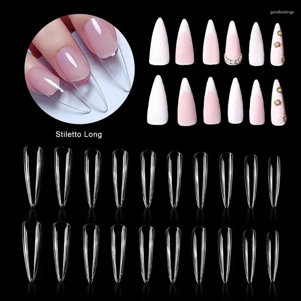 Falsche Nägel 50 Teile / Beutel Drücken Sie auf transparente Stiletto-lange Acryl-Vollabdeckungs-Ongles-Fälschungsspitzen für Nagelzubehör