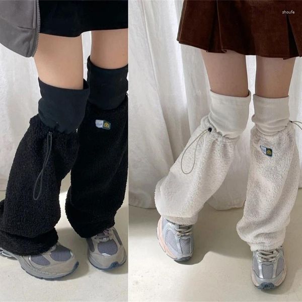 Женские носки в стиле Харадзюку, зимние теплые однотонные носки из искусственной овечьей шерсти, толстые высокие носки на шнуровке для 37JB