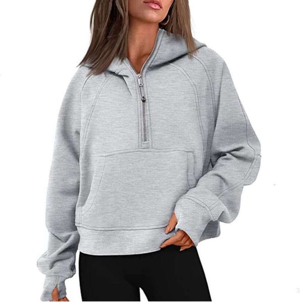 1lululemen-08 Felpe con cappuccio da donna Felpe Autunno Inverno Tuta da yoga Felpa con cappuccio da sub Mezza zip Maglione sportivo da donna Giacca da palestra ampia Fitness Cappotto corto in peluche Sweat