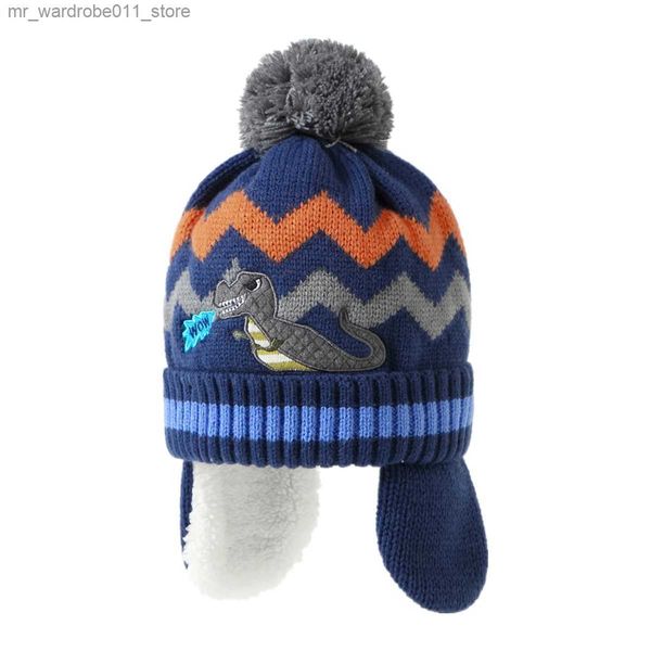 Chapéus Chapéus Connectyle Criança Meninos Beanie Chapéu Fleece Forrado Inverno Neve Ski Cap Earflaps Grosso Malha Macia Chapéu Crânio Quente Com Pom-Pom Q231216