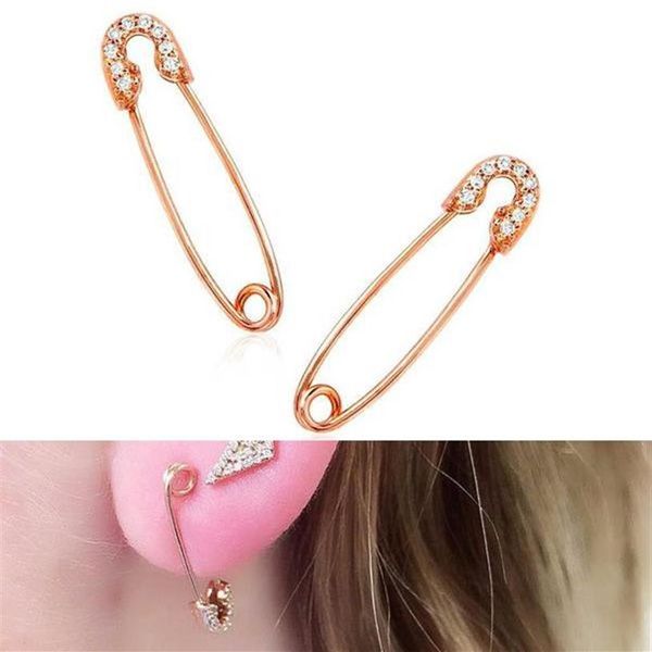 Moda barato jóias inteiras simples pino de segurança orelha fio pave cz pino de segurança design elegância linda menina presente moda earring227u