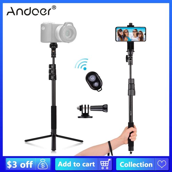 Acessórios Andoer Suporte de tripé extensível para selfie de 54 polegadas com suporte para telefone tripé de mesa Obturador remoto para selfie foto vídeo ao vivo