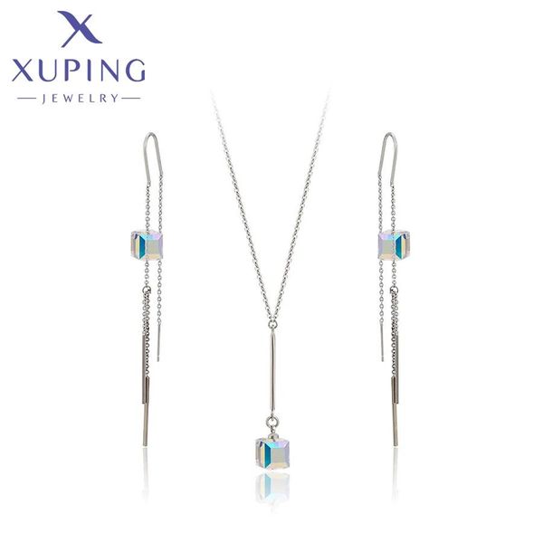 Серьги Xuping Jewelry, хит продаж, комплект ювелирных изделий с кристаллами, ожерелье и серьги-капли для женщин, подарок на вечеринку 60182