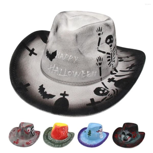 Berets Halloween Cosplay Adereços Chapéus de Cowboy para Homens Festa de Natal Western Cowgirl Mulheres Chapéu Colorido Prom Mostrar Pintura DIY Cavaleiro