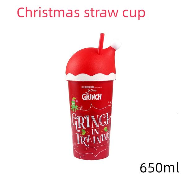 Bottiglie d'acqua di Natale Tazza di paglia rossa Regalo di festa per bambini Plastica ecologica Grande capacità Bere Simpatico cartone animato 650 ml 231216