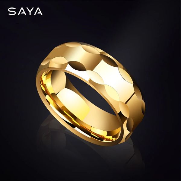 Anéis de casamento anel de dedo masculino 8mm largura alto polido facetado tungstênio jóias presente galvanoplastia ouro e prata personalizado 231215