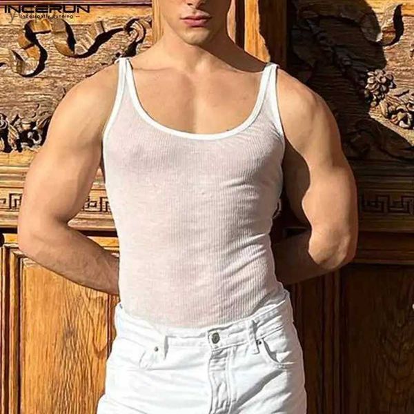 Männer T-Shirts 2023 Männer Tank Tops Solide Oansatz Sleless Atmungsaktive Transparente Sexy Dünne Westen Streetwear Mode Männer Kleidung S-5XLL231216