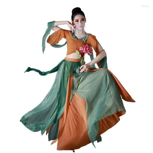 Palco desgaste hanfu feminino voando no céu estilo dunhuang antigo traje exótico vestido étnico dança clássica