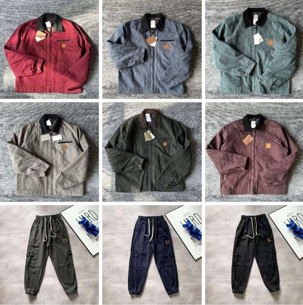 Jaquetas masculinas designer mens jaquetas vintage lavado jaqueta de lona carhart pulôver casaco lapela pescoço roupas de lã carharttlys outwear casacos acolchoados calças compridas 612ess