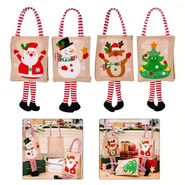 Decorazioni natalizie Borse regalo riutilizzabili Tote Borsa di stoccaggio di Natale di caramelle di cartone animato di Babbo Natale di Babbo Natale