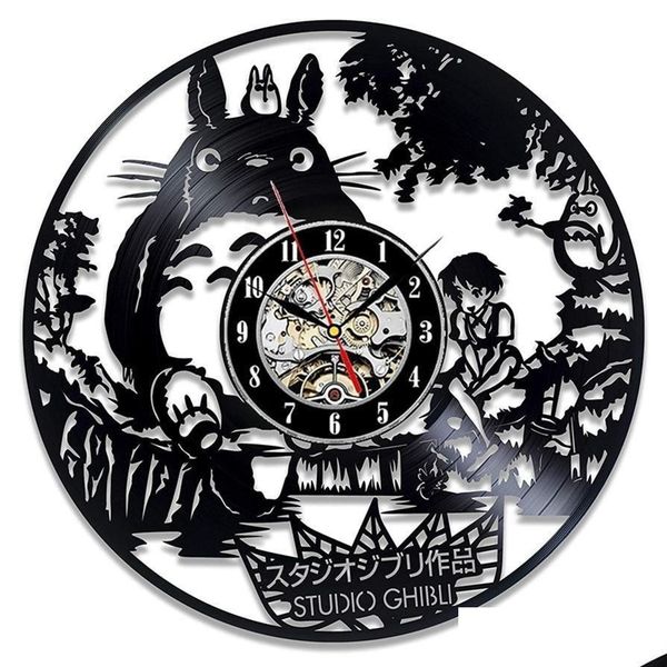 Настенные часы Studio Ghibli Часы Тоторо мультфильм Мой сосед Виниловая пластинка Часы Домашний декор Рождественский подарок для детей Y286 Drop Deliv Dhwtx