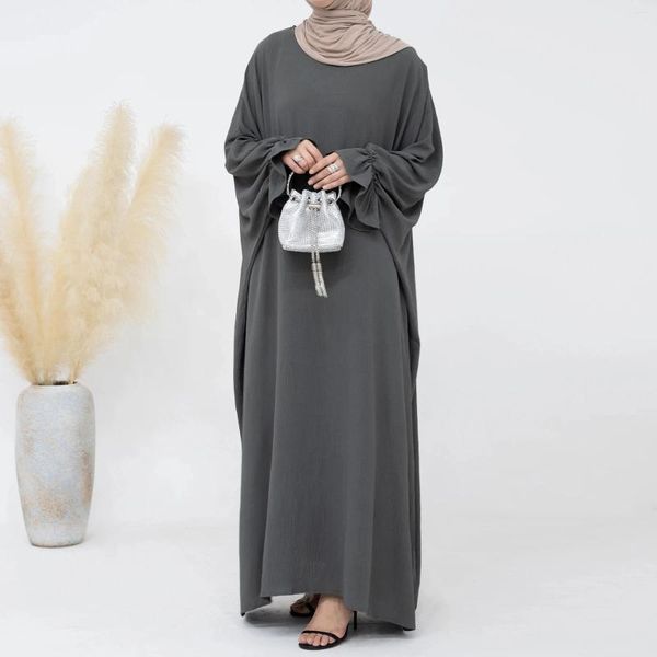 Abbigliamento etnico Ramadan Abaya per le donne Crepe Crinkle Batwing Plain Islamico Jilbab Musulmano Abito lungo Turco Modesto Kaftan Hijab Robe