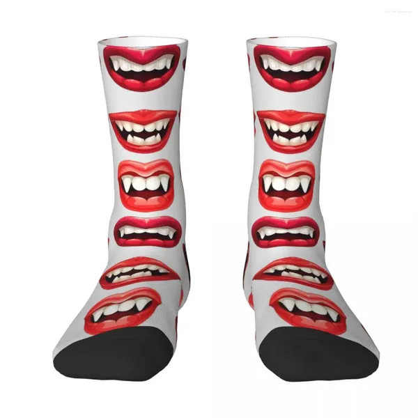 Herrensocken, Vampirzähne und Lippen, für Halloween, Erwachsene, Kompression, Unisex, Band, Harajuku, nahtlos bedruckt, lustige Crew-Socke