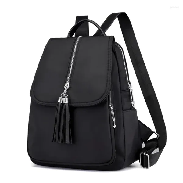 Sacos escolares 2024 Mochila Mulheres Caminhadas Preto Impermeável Oxford Pano Moda Casual Cute Light Girl