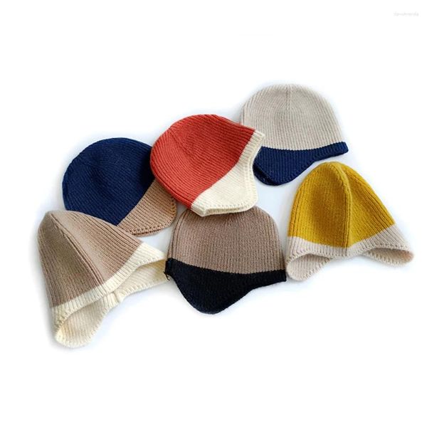 Beralar bebek kulak koruma şapkası Beanies çocuklar yumuşak patchwork kapak örme şapkalar kış geçirmez soğuk sıcak kapaklar pografi prop
