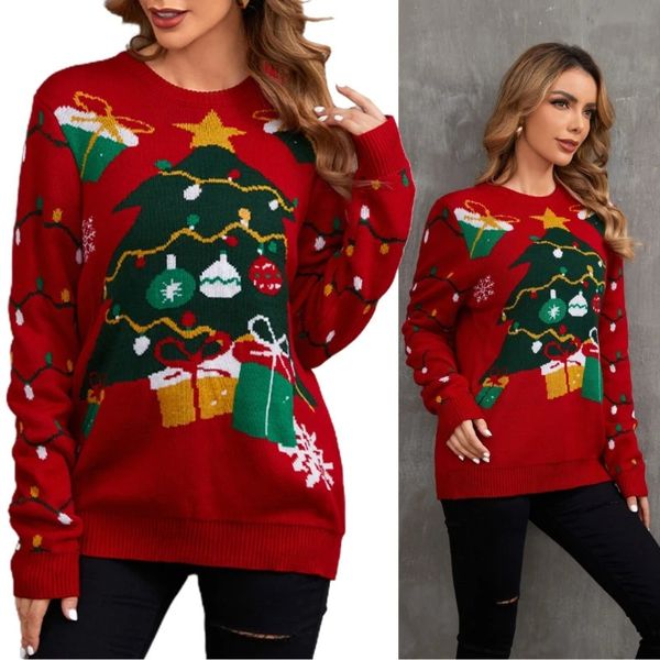 Kadın Sweaters Moda Noel Süveteri Kadınlar İçin Crewneck Örgü Aile Eşleşen Kıyafetler Gevşek Külot Örgü Mükemmel Parti 231215