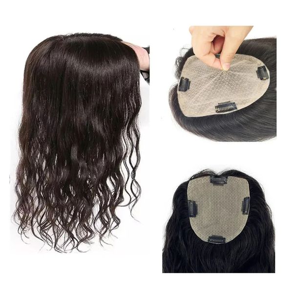 Синтетические парики Девственные европейские волосы сверху с кожей снизу 15x15см и 4 свободными волнистыми зажимами, подходящими для женского дышащего тактильного шелка 231215