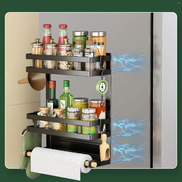 Küchenaufbewahrung, magnetische Gewürzregale für Kühlschrank mit Haken, sorgen für organisierte Gewürze, Kühlschrankregale und zusätzlichen Platz