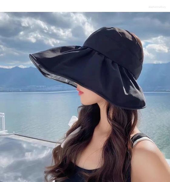 Cappelli a tesa larga Secchio estivo per protezione solare anti UV per donna Cappello da sole superiore vuoto Cappello da spiaggia per ragazza da spiaggia