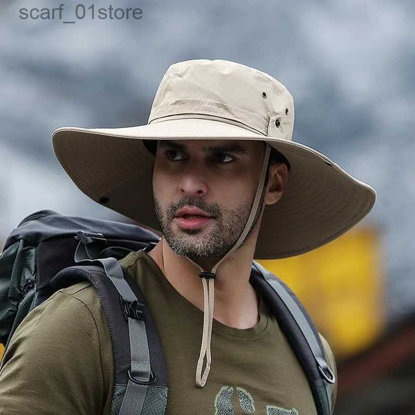 Chapéus de aba larga Chapéus de balde Chapéus de verão Viajantes ao ar livre a pé Chapéu de pescador para homem Chapéu de aba larga Chapéu impermeável Camping Men Plus Size Bucket Hat Sun CL231216