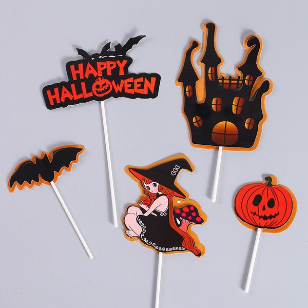 Squisita decorazione per torta di Halloween con teschio plug-in Decorazione per carta con torta di zucca nera di Halloween