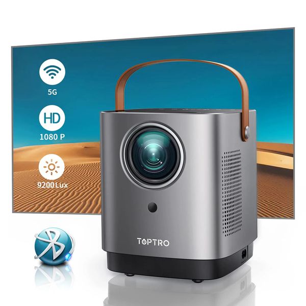 Проекторы TOPTRO TR23 Портативный проектор 5G WIFI Bluetooth 9500 люмен 1080P Поддерживается домашний кинотеатр Уличный проектор Пыленепроницаемый 231215