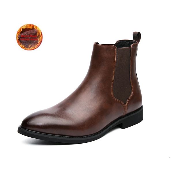 Stiefel Leder Männer Chelsea Stiefel Marke Designer Italien Kleid Stiefel Männer Mode Lässig Warme Plüsch Business Stiefeletten Große Größe 48 231216