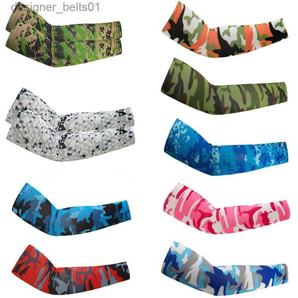 Manicotti maniche New Camouflage unisex maniche braccio raffreddamento copertura sport corsa protezione solare UV uomini all'aperto pesca maniche ciclismo 2 pezzi confezione L231216