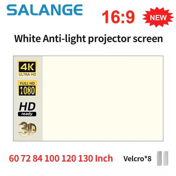 Projektionswände Salange Projektor-Leinwand, weißes Gitter, Anti-Licht-Vorhang, hohe Helligkeit, 100 130 Zoll, 16 9, tragbares 4K-HD-Stofftuch für Beamer 231215