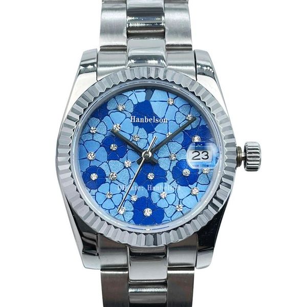 Damenuhr, blaues 24-Blumen-Diamant-Zifferblatt, 31 mm, Saphirglas, 2813, Automatikwerk, Armbanduhr233Y