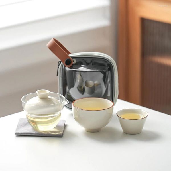 TeAware Setleri Seyahat Çay Seti Hızlı Bardak Bir Pot İki Bardak Dış Cam Taşınması El Yapımı Taşınabilir Flush