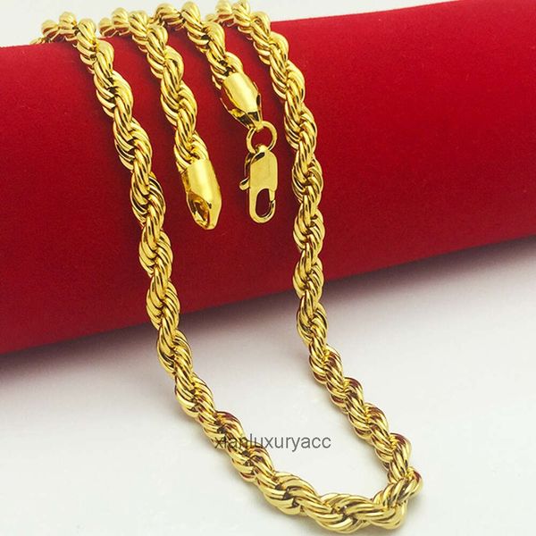 Collana a catena a maglia cubana di design di lusso, collana a catena con corda, catena a nodo intrecciato riempita in oro giallo 18 carati, larghezza 3 mm, 5 mm, 7 mm.