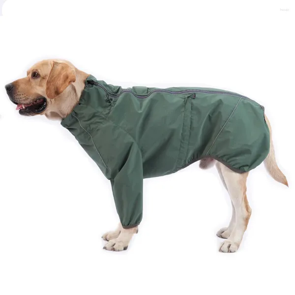 Cão vestuário pet capa de chuva com zíper impermeável ao ar livre pano de chuva para cães médios grandes snowsuit reflexivo roupas ajustáveis