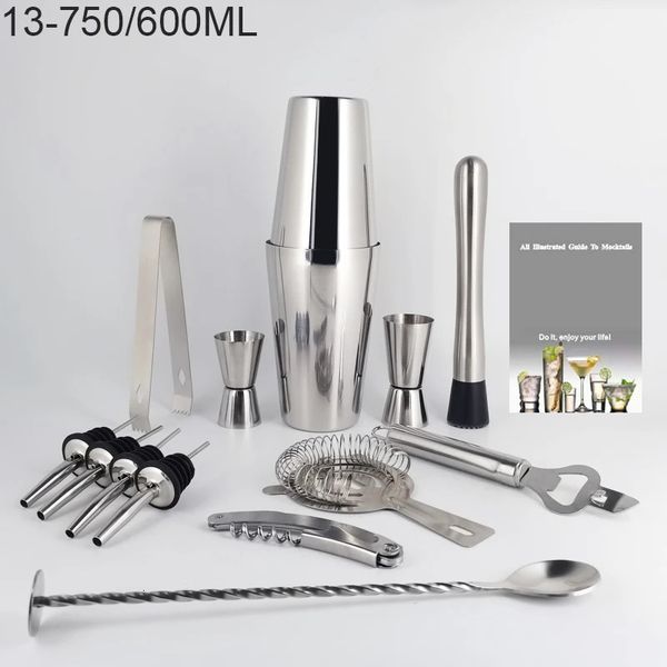 Strumenti Bar 13 Pezzi Kit Barman Cocktail Shaker Mixer 750600ml Shaker Con Ricetta Versatore Jigger 231216