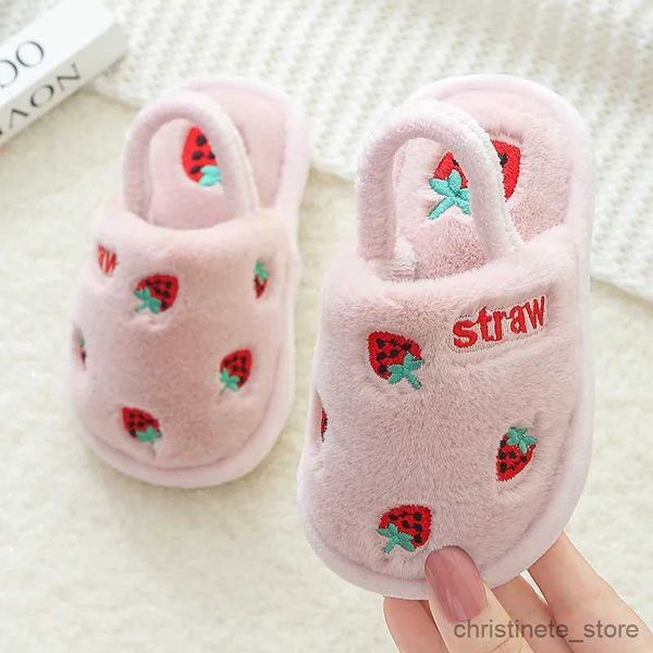 Slipper Kleinkind Schuhe Winter Baby Hause Hausschuhe Mädchen Strberry Warme Baumwolle Hausschuhe Indoor Antislip Rutschen Kinder Junge Pantufa Infantil R231216