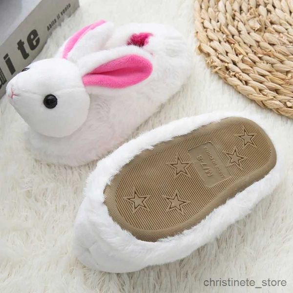 Slipper Mode Kleinkind Mädchen Hausschuhe Indoor Winter Cartoon 3D Hase Plüsch Warme Kind Haus Schuhe Weiche Gummi Sohle Hause Schuhe Baby Artikel R231216