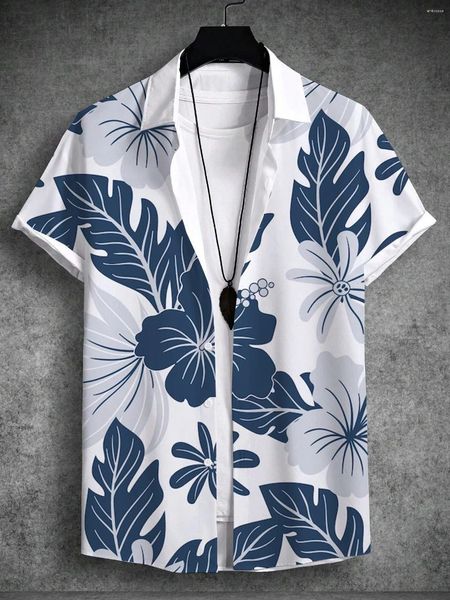 Camisas casuais masculinas camisa de verão plantas tropicais gráfico 3d impressão moda manga curta tops streetwear solto havaiano