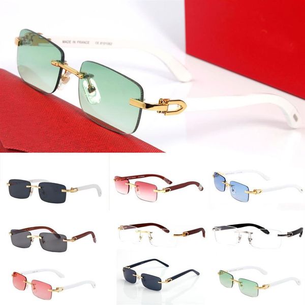 Unisex-Marken-Sonnenbrille, Designer-Mode, für Männer und Frauen, weiße Holzbein-Brille, Outdoor-Büffelhorn-Brille mit Box-Lünetten 269D