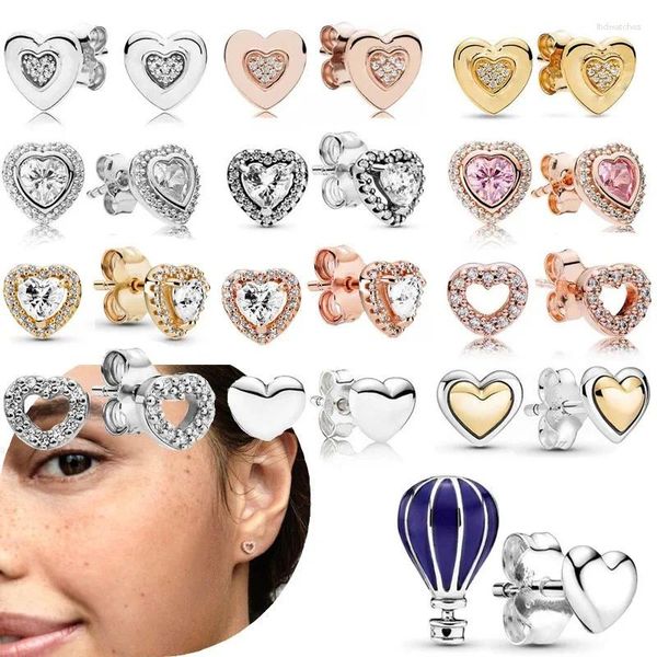 Orijinal kadın satan saplama küpeleri 925 STERLING Silver Hollow Heart Yolu Diy Gül Altın Düğün Mücevher Hediyeleri