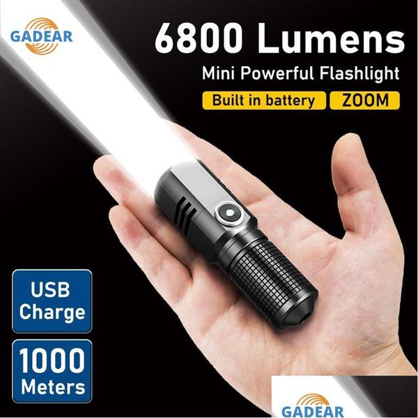 Lanternas Tochas 6800 Lumens Mini Powerf LED Lanterna X50 Construída em Bateria 3 Modos Usb Recarregável Flash Light Edc Torch Lamp Dh8TR