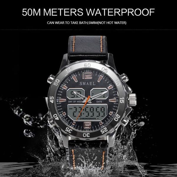 Sportuhren, wasserdicht, echte Dual-Display-Quarz-Armbanduhren, Cool Man Clock Fashion Smart Digital Watch LED Herren 1281264U
