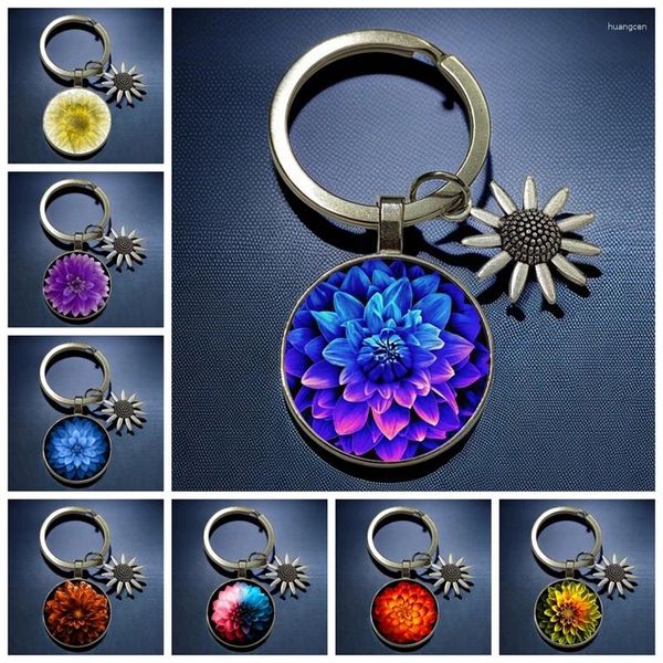 Schlüsselanhänger Lila und blaue Blume Pos Schlüsselbund Bunter Charme Glas Anhänger Geschenk Schmuck für Liebhaber