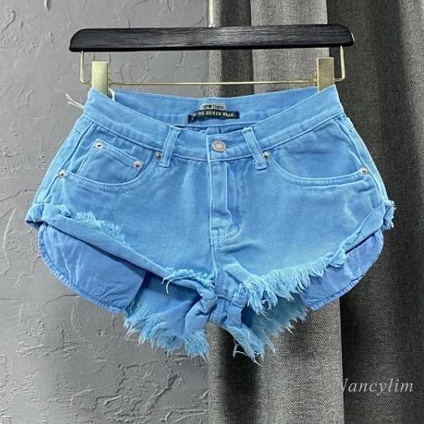 Calças de brim verão calças quentes femininas 2023 novo rasgado borla outerwear férias praia shorts verde azul curto femme nancylim