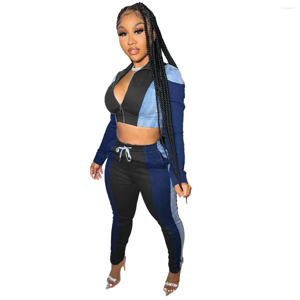 Frauen Zweiteilige Hosen S-2XL 2023 Winter Frauen Trainingsanzug Mode Sport Patchwork Langarm Mantel Hose Sets Sweatsuits Großhandel drop